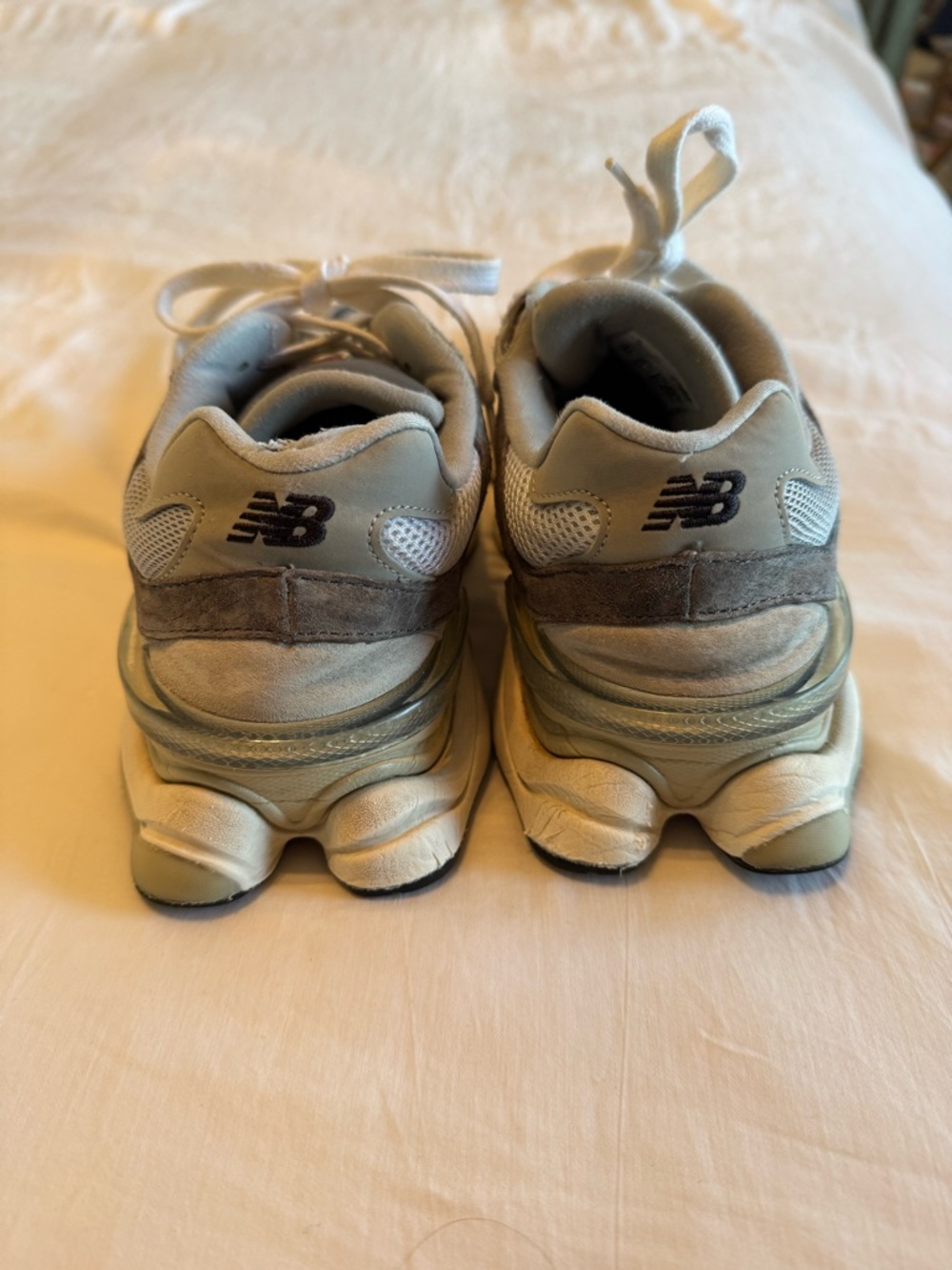 New Balance Grey and Cream Chunky Mesh Suede Sneakers - Picture 10 of 10